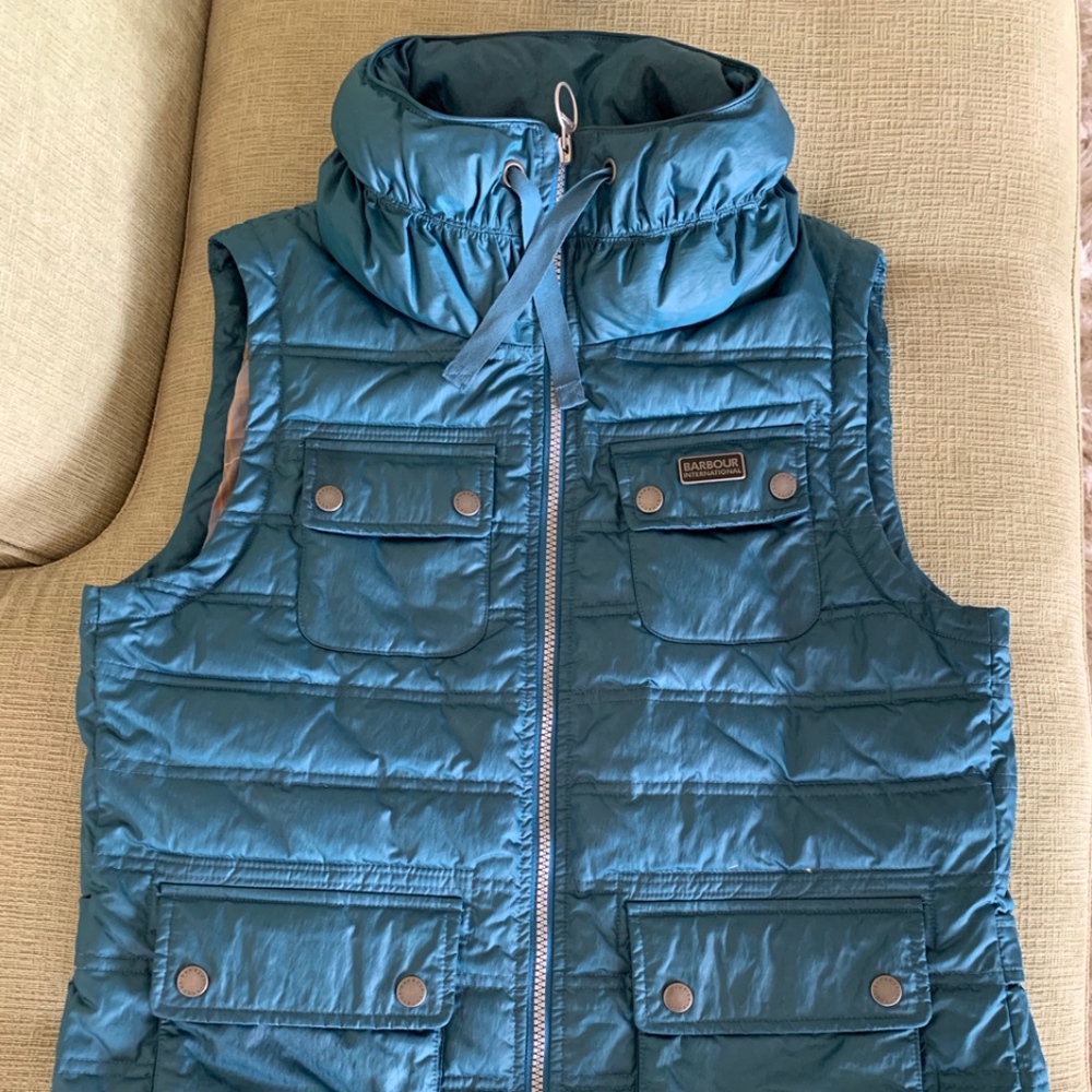 Teal Barbour Puffer Vest with Removable Hood